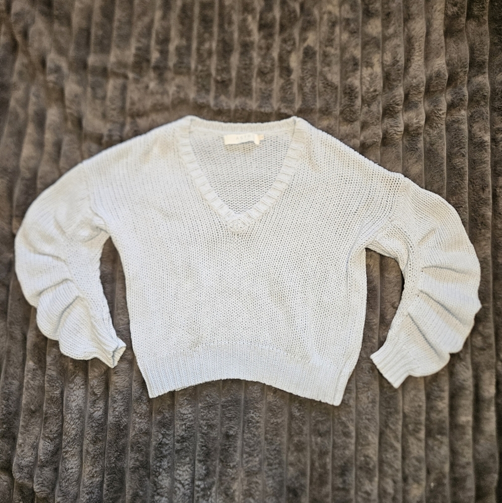 Astr Blue V-Neck Sweater Soft Knit Design